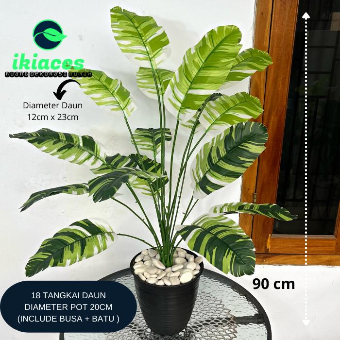 Gambar DAUN PISANG JUMBO ARTIFICIAL CORAK DAUN PISANG PLASTIK BUNGA POT HIAS - CP+POTHITAM dari ikiaces undefined Tokopedia