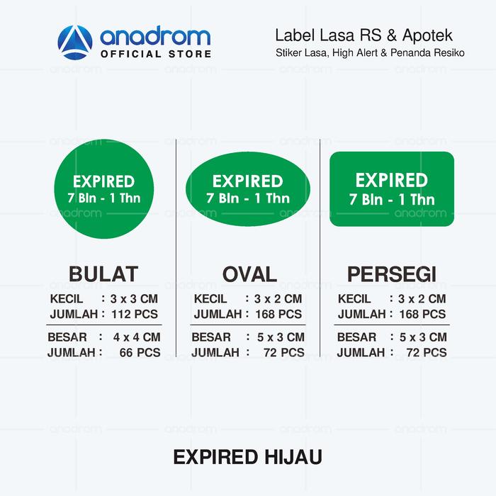 Gambar Stiker High Alert & Lasa | Stiker label obat lasa RS & Apotek #2 - EXPIRED HIJAU, OVAL dari anadrom undefined Tokopedia