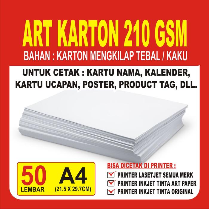 Gambar Art Karton 210 gsm A4  / Kertas Art Carton Paper Glossy 210 gram - 50 Lembar dari rumah printing 16 undefined Tokopedia