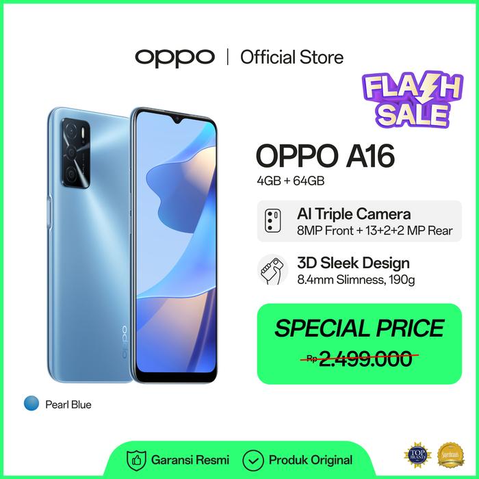 Gambar FLASH PROMO - OPPO A16 Smartphone 4GB/64GB (Garansi Resmi) - Biru dari OPPO Store Indonesia undefined Tokopedia