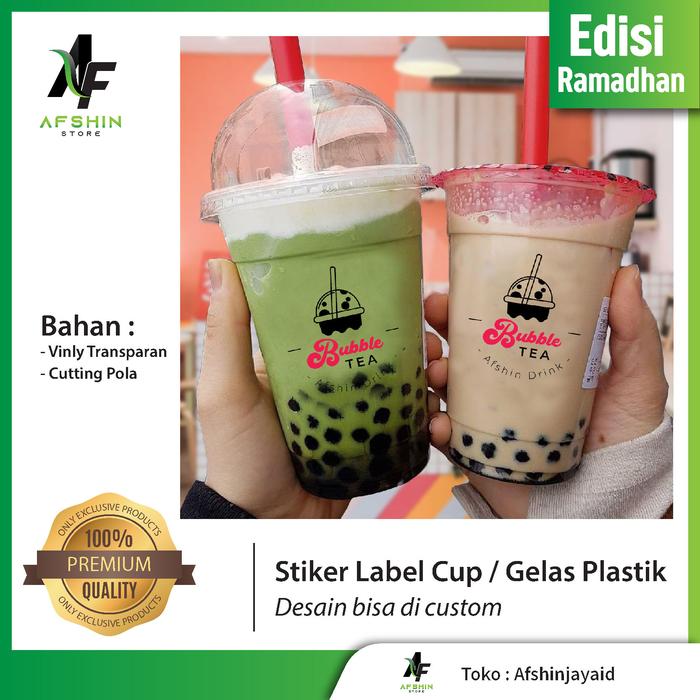 Gambar Stiker Transparan Label Minuman Cup Gelas Plastik Desain Bisa Custom - Vinly, 5x5cm dari AfshinJaya undefined Tokopedia