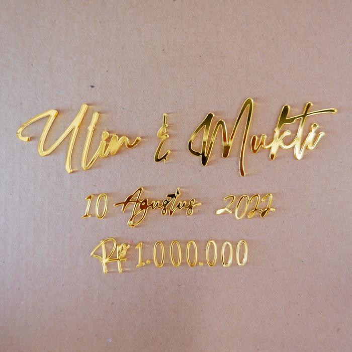 Gambar Cutting Nama untuk Mahar bahan Mirror Gold/Akrilik - 8x2 cm, Gold dari Amarilis Seserahan undefined Tokopedia