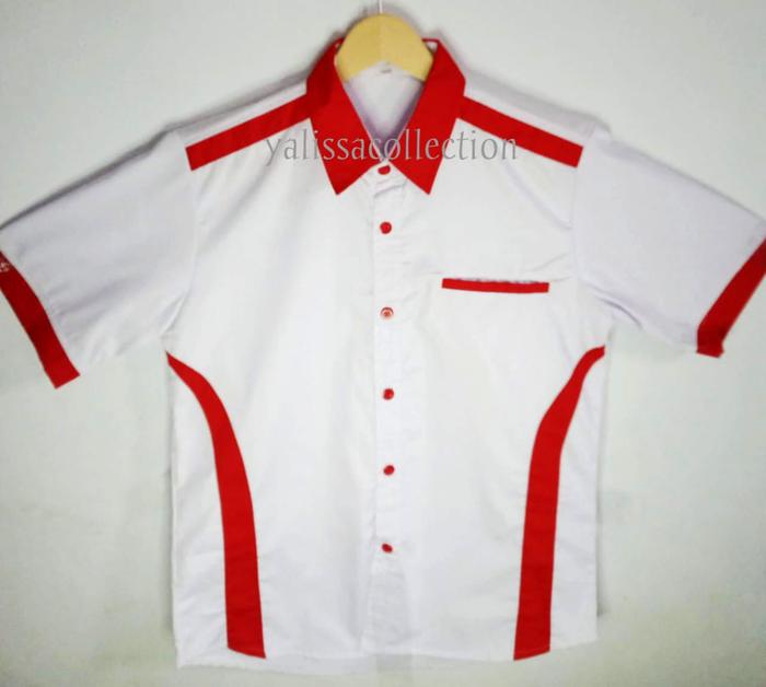 Gambar baju seragam kerja kemeja kerta seragam karyawan seragam ob pt - putih lis merah, XXXL dari YALISA COLLECTION undefined Tokopedia