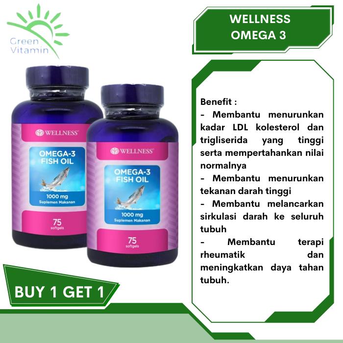 Gambar BUY 1 GET 1 WELLNESS Omega-3 Fish Oil 1000mg BPOM 75 softgels dari Green Vitamin - Indonesia undefined Tokopedia