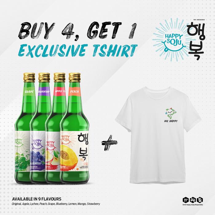 Gambar Happy Soju Buy 4 Bottle Get 1 Exclusive Tshirt dari Happy Soju Official undefined Tokopedia