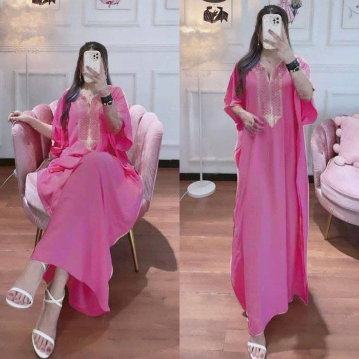 Gambar kaftan tsamira Crinkle air flow/kaftan lebaran jumbo - Pink, All Size dari Al Hafiz st undefined Tokopedia