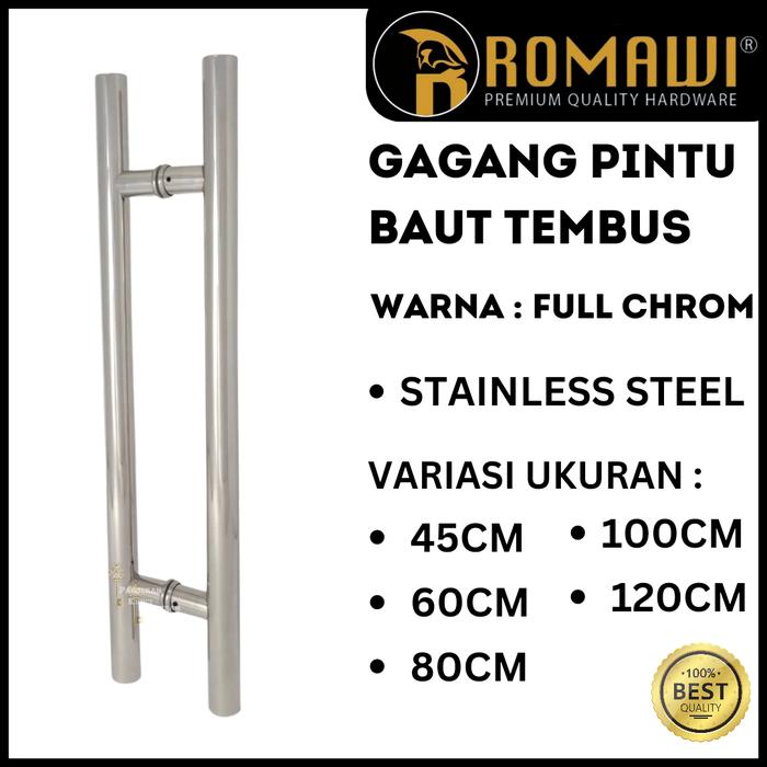 Gambar PULL HANDLE GAGANG PEGANGAN PINTU BULAT STAINLESS FULL HITAM 60CM - FULL CHROOM, 120CM dari Pangeran Kunci undefined Tokopedia