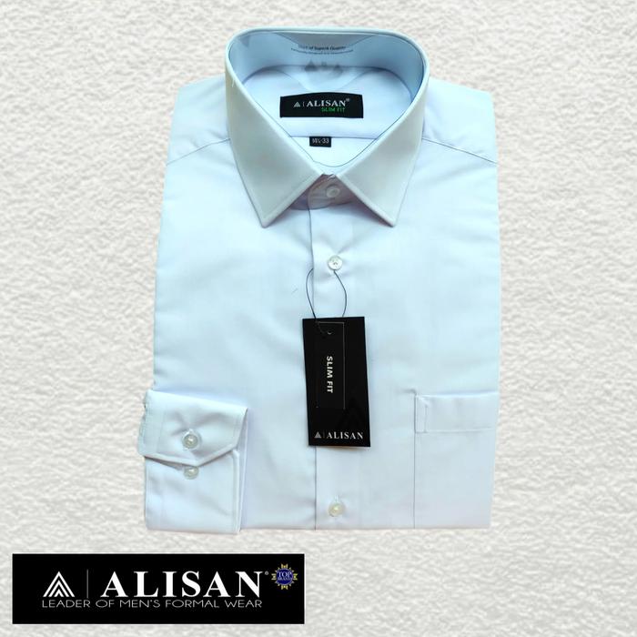 Gambar Kemeja Alisan Polos Panjang SLIM fit (Putih/Hitam) - Putih, 16-34 dari Alisan HiraStore undefined Tokopedia