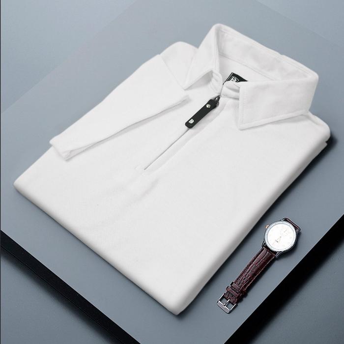 Gambar Kaos Polo Resleting Pria Zipper Polo Shirt Kaos Kerah Lengan Pendek - Putih, XL dari UNGSIRA STORE undefined Tokopedia