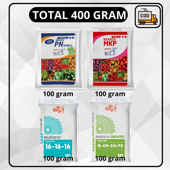 Gambar Paket Pupuk MKP + KNO 3 PUTIH + KARATE BORONI + NPK Meroke Mutiara 16-16-16 / Mutiara Grower 15-09-20+TE Pak Tani Total 200 / 300 Gram - 400 Gram dari Arvist Store undefined Tokopedia