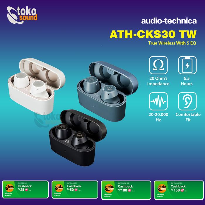 Audio Technica ATH-CKS30TW True Wireless Headphones Original Black di  Tokosound Proaudio Tokopedia