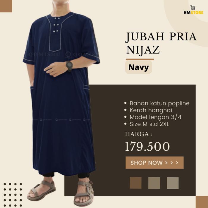 Gambar Baju Jubah Gamis Pria Nijaz Lengan Pendek Jubbah Bahan Katun Termurah - Navy, L dari Hasan Muslim Store undefined Tokopedia
