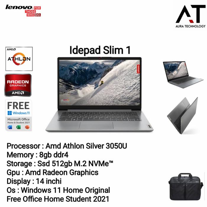 Promo LENOVO IDEAPAD SLIM AMD ATHLON SILVER 3050U 8GB SSD 512GB