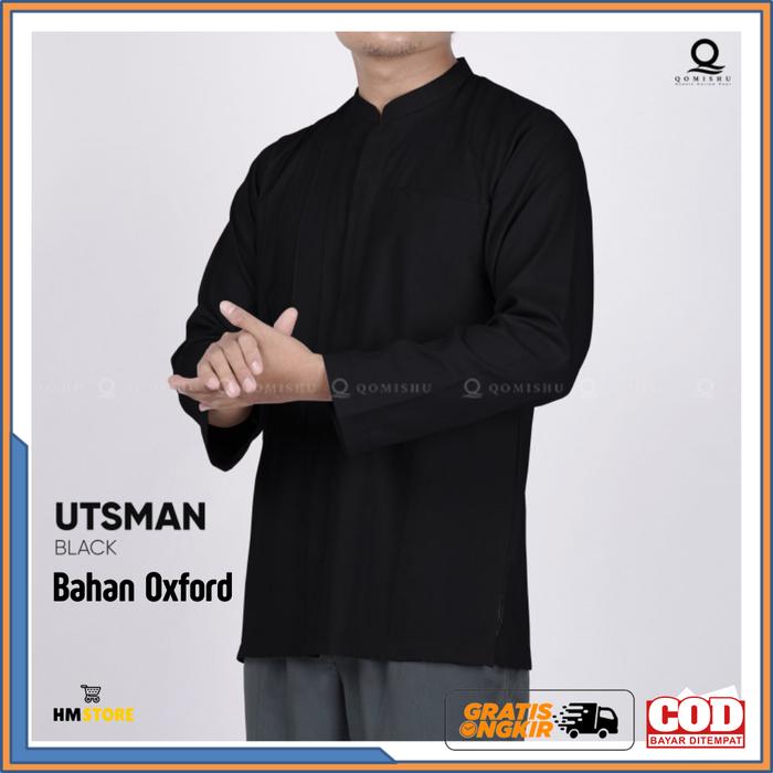 Gambar Baju Koko Muslim Pria Lengan Panjang Qomishu Model Utsman Bahan Katun - Hitam, M dari Hasan Muslim Store undefined Tokopedia