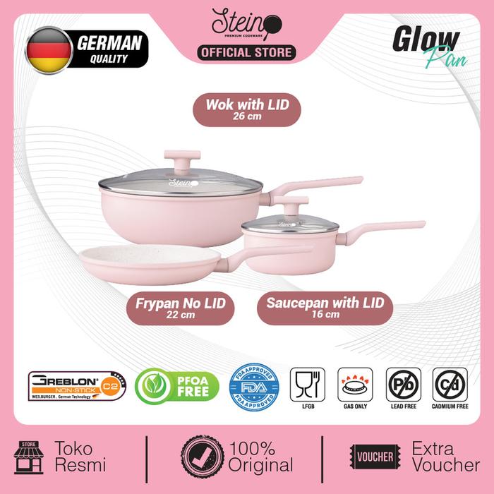 Gambar New Product by Steincookware - Glow Pan Series (Pink Ivory) / Pan Set - Wokpan Blue dari Trinity Kitchen undefined 5 Tokopedia