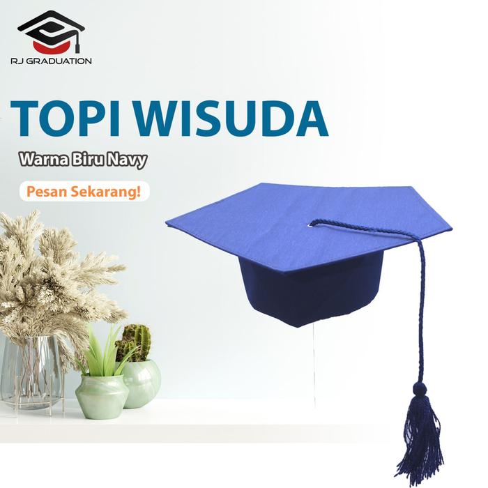 Gambar Topi Wisuda/Topi Wisuda Dewasa/Perlengkapan Wisuda/Atribut Wisuda - Navy, Tali Kuning dari Rumahjahitid undefined Tokopedia