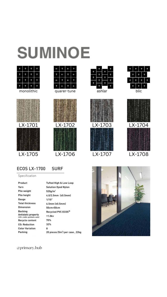 Gambar Karpet Lantai / Carpet Tile Luxury SUMINOE JAPAN ECOS LX - LX-1700 SURF dari Primary Hub undefined Tokopedia