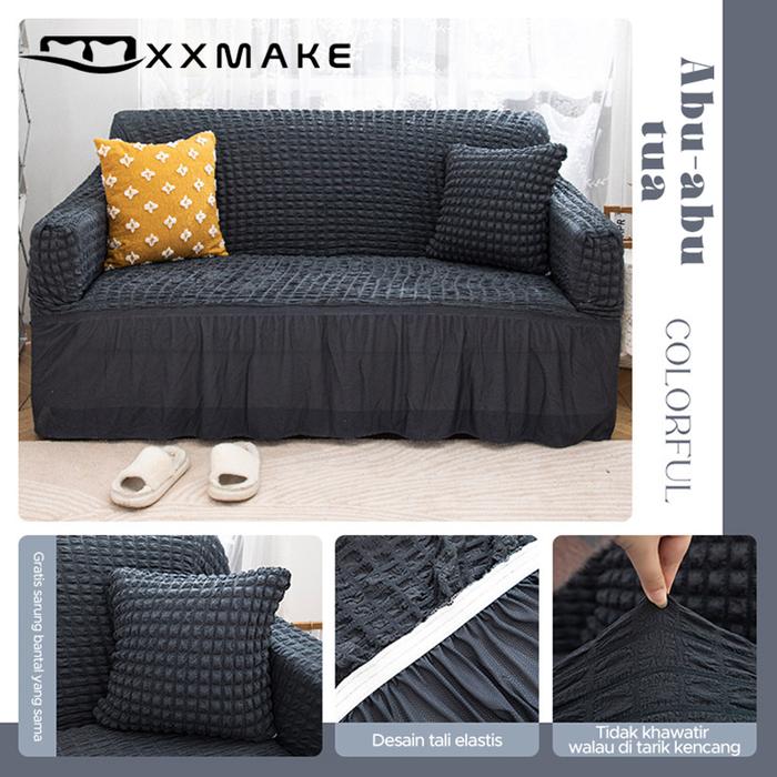 Gambar XXMAKE Elastis Cover With Skirt Stretch/Sarung Alas Sofa Renda Elastis - Abu-abu gelap, S dari XXMAKE undefined Tokopedia