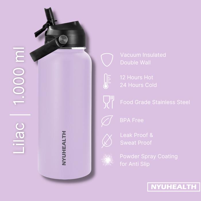 Gambar Vacuum Insulated Water Bottle Stainless Steel Nyuhealth 1 Liter - New LID - Lilac dari Nyuhealth undefined Tokopedia