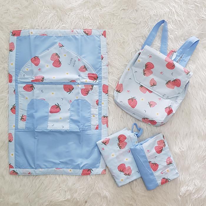 Gambar Mukena Anak Set Tas Ransel / Set Tas Jinjing - Strawberry biru, S dari Aliqa BabyShop undefined Tokopedia
