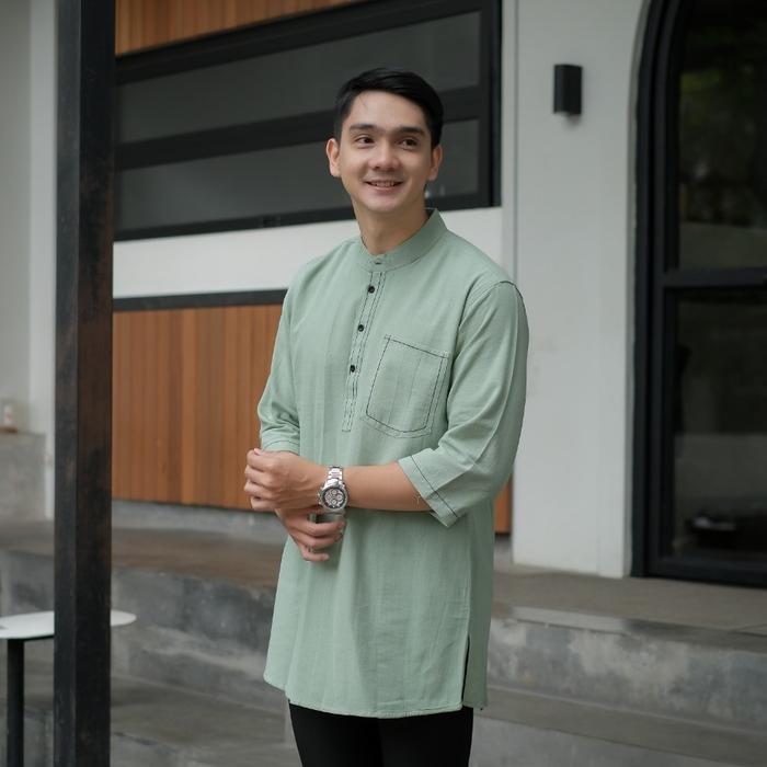 Gambar Kurta Pakistan lengan 3/4 premium bahan katun linen baju koko muslim - Hijau mint, XL dari Syamira_Fashion undefined Tokopedia