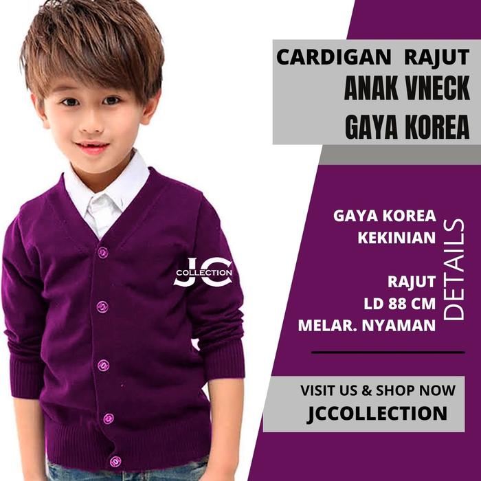 Gambar Cardigan Anak Cowok Leher V Wesley Kids Teens - NOSH - Ungu dari JCCollections_NEW undefined Tokopedia