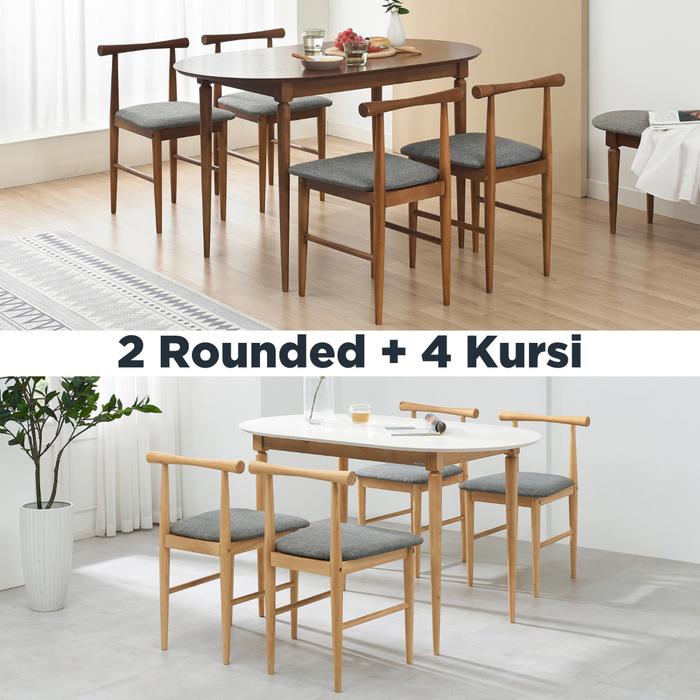 Gambar Eden Dining Table Set / Meja Makan Sudut / Meja Makan Kayu Kursi Makan - 2 Round + 4K, Dark Brown dari Up Space Official Store undefined Tokopedia