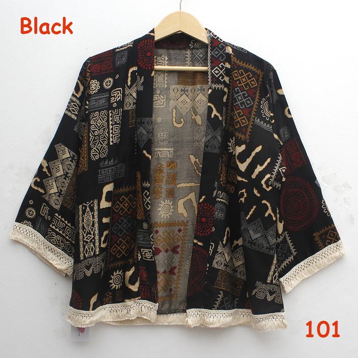 Gambar cardigan outter kimono katun batik motif tribal Etnic bohemian rustik - black dari Jumani Fashion Shop(JFS) undefined Tokopedia