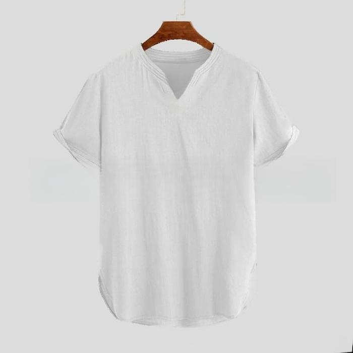 Gambar Baju Muslim Kemeja Koko Qurta Gamis Pria Laki Al Fill V Neck Cotton - Putih, S dari Fashion &amp; Healty Store undefined Tokopedia