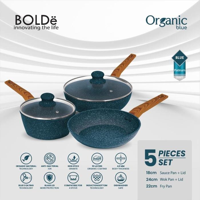 Gambar BOLDE SUPERPAN ORGANIC GREEN COOKWARE 5 PCS SET - orgnic blueset dari WIJAYA ELEKTRONIK SEMARANG undefined Tokopedia