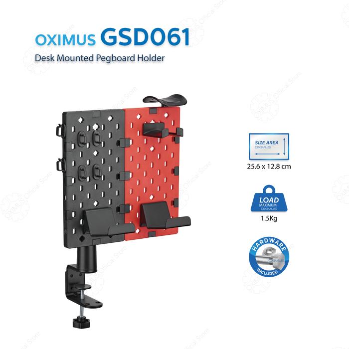Gambar Rak Papan Jepit Pegboard Holder Hanger Deskmount Gaming OXIMUS GSD061 - Black - Red, Seller dari Abditama Official undefined Tokopedia