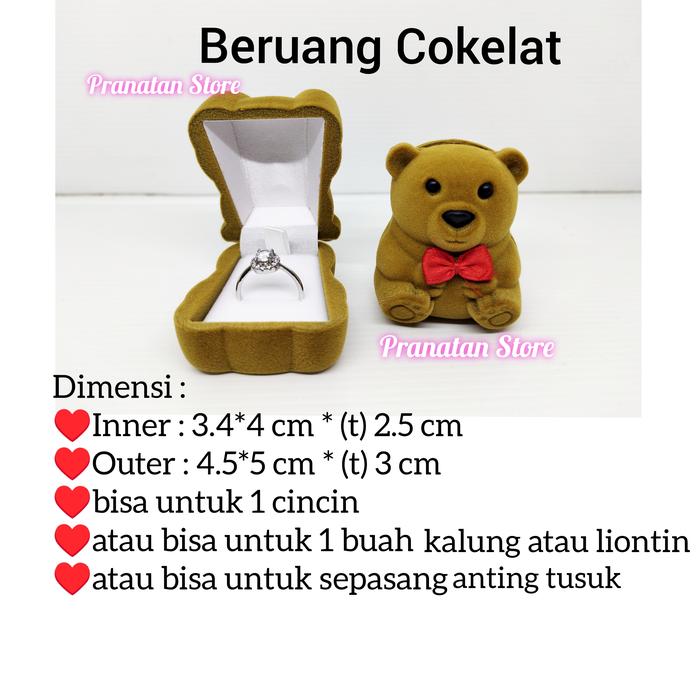 Gambar Ring Box / Kotak Cincin / Kotak Perhiasan Kalung Nikah lamaran Beruang - Bear Cokelat dari Pranatan Store undefined Tokopedia