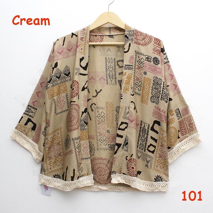 Gambar cardigan outter kimono katun batik motif tribal Etnic bohemian rustik - cream dari Jumani Fashion Shop(JFS) undefined Tokopedia