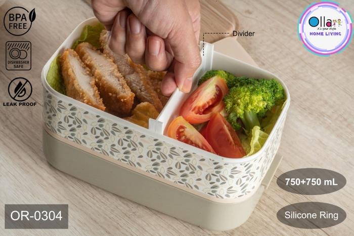 Gambar Kotak Bekal Motif Or-0304 Double Layers 1500ml Leak Proof - Leaves dari Ollahomeliving undefined Tokopedia