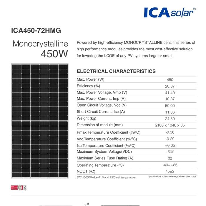 Panel Surya ICA Solar Monocrystaline 450Wp TKDN Best Performance