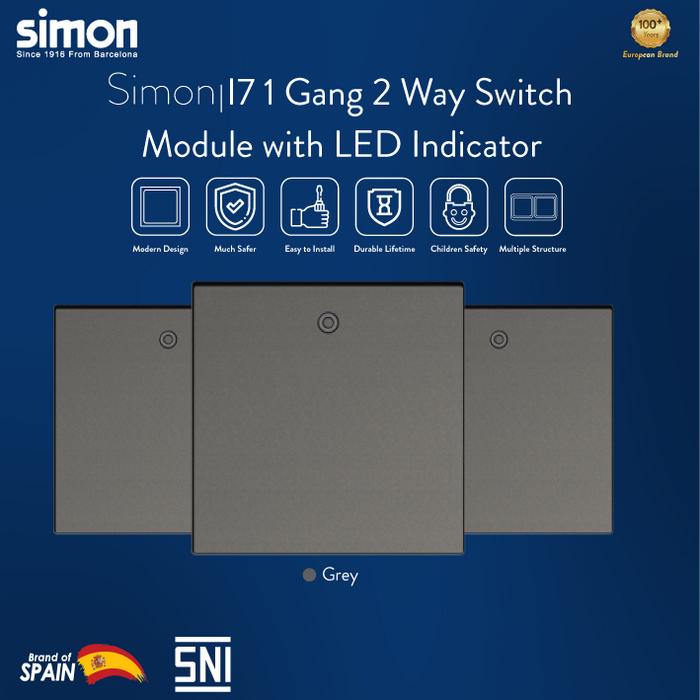 Gambar Simon Saklar 1 Gang 2 Way Switch Module with  LED - Grey dari Simon Official Store undefined Tokopedia