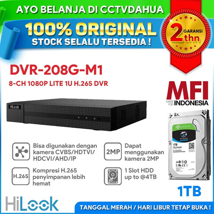 Gambar HILOOK DVR-208G-M1 8CH 1080P LITE AUDIO 1U 1 SLOT HDD H.265 DVR - HDD 1TB MFI dari cctvdahua undefined Tokopedia