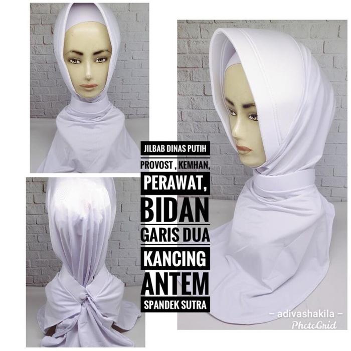 Gambar JILBAB DINAS PUTIH PERAWAT BIDAN GARIS DUA KANCING DAN TALI - KANCING dari Gretastorees undefined 2 Tokopedia
