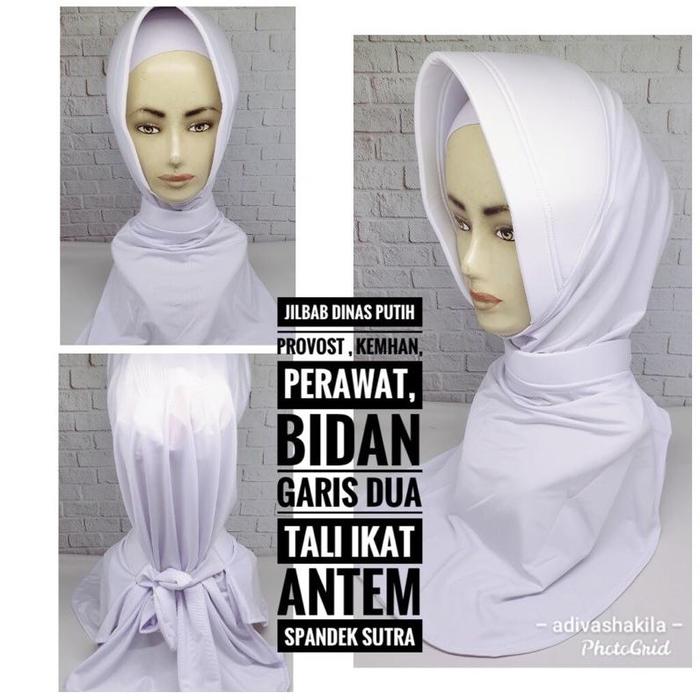 Gambar JILBAB DINAS PUTIH PERAWAT BIDAN GARIS DUA KANCING DAN TALI - KANCING dari Gretastorees undefined 3 Tokopedia