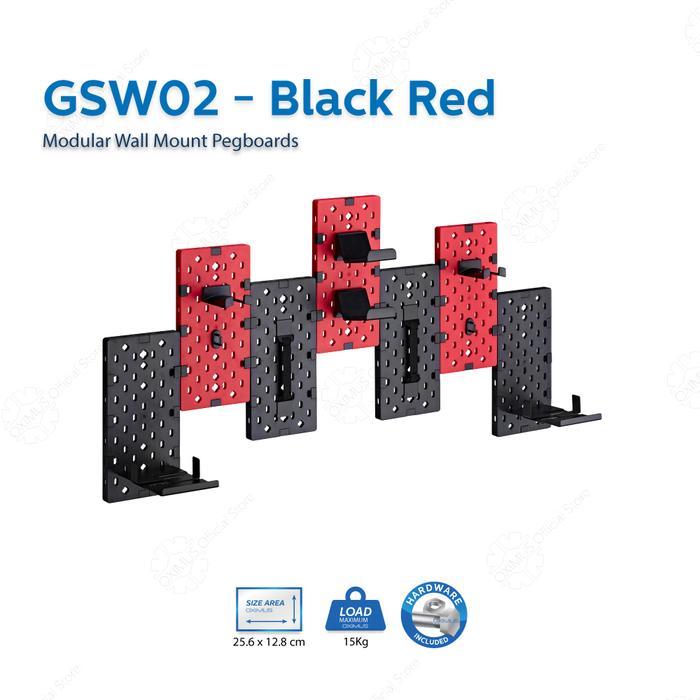 Gambar Rak Papan Dinding Gantung Modular Pegboard Wallmount DIY OXIMUS GSW02 Bracket Meja Desk Organizer and Accessories - Black -  Red, Seller dari Abditama Official undefined Tokopedia