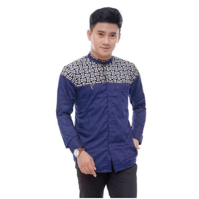 Gambar REAL!! MT25 KEMEJA KOKO PRIA HILMAN M - XL / BAJU KOKO LENGAN PANJANG - NAVY, M dari Gracecoll undefined Tokopedia