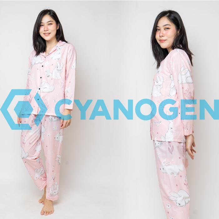 Gambar TANGAN PANJANG baju tidur piyama wanita dewasa cewek celana lengan - Pink Rabbit dari Cyanogen Stores undefined Tokopedia