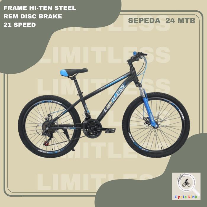 Gambar Sepeda Gunung 24 Mtb Limitless Hi-ten Steel Frame 21 Speed Besi Dewasa - Biru dari Cyclelink undefined Tokopedia