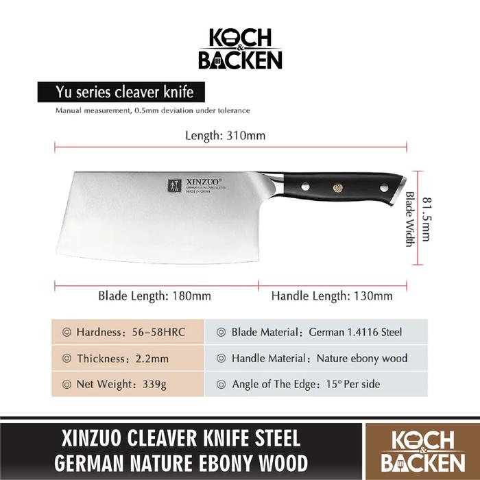Gambar XINZUO B13S German 1.4116 Steel Nature Ebony Wood Handle - Pisau Dapur - Cleaver Knife dari Koch&Backen undefined Tokopedia