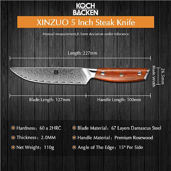 Gambar XINZUO B13R Damascus Steel Rose Wood Handle Series - Pisau Dapur - Steak Knife dari Koch&Backen undefined Tokopedia