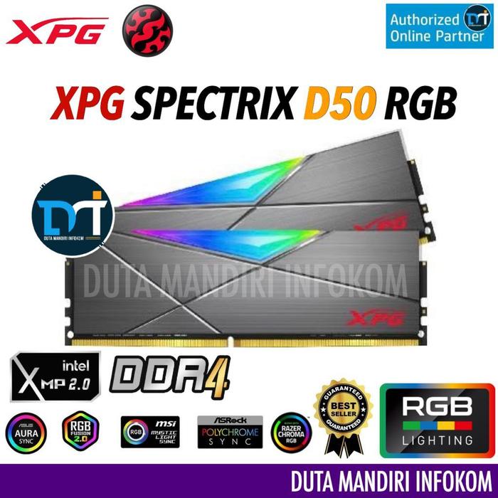 Gambar ADATA XPG SPECTRIX D50 RGB DDR4 16GB 32GB 3200mhz - Dual Channel KIT - Tungsten Grey, 32GB (2x16GB) dari Duta Mandiri Infokom undefined Tokopedia