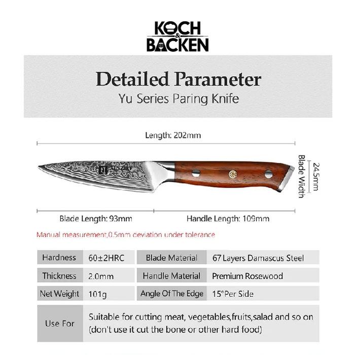 Gambar XINZUO B13R Damascus Steel Rose Wood Handle Series - Pisau Dapur - Paring Knife dari Koch&Backen undefined Tokopedia