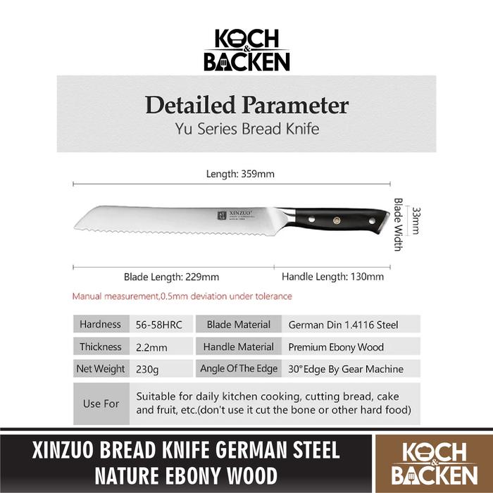 Gambar XINZUO B13S German 1.4116 Steel Nature Ebony Wood Handle - Pisau Dapur - Bread Knife dari Koch&Backen undefined Tokopedia