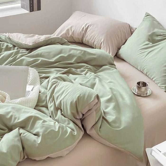 Gambar Bedcover Set Motif Two Tone Hijau Sage Mix Ivory KIng 180x200 - sagemixivory, 90x200 dari R&#39;Store undefined Tokopedia