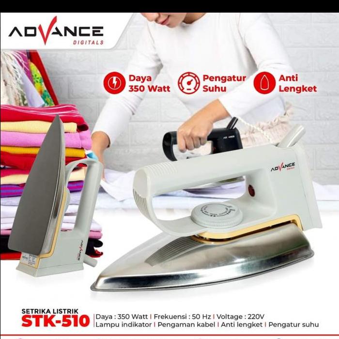 Gambar ADVANCE SETERIKA LISTRIK ANTI LENGKET STK-500 350 WATT - STK 510 PUTIH, TAMBAH BUBLE dari Ori Elektronik undefined Tokopedia